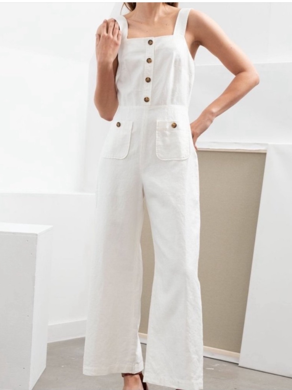 & Other Stories Linen Jumpsuit White 2